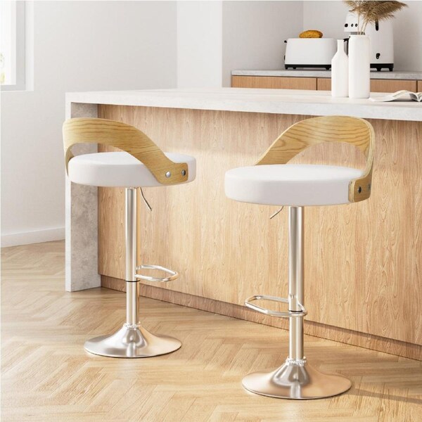 2x Artiss Bar Stools Adjustable Leather Padded White