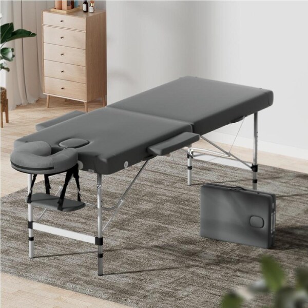 2 Fold Zenses Massage Table Beauty Bed 55cm Portable Grey