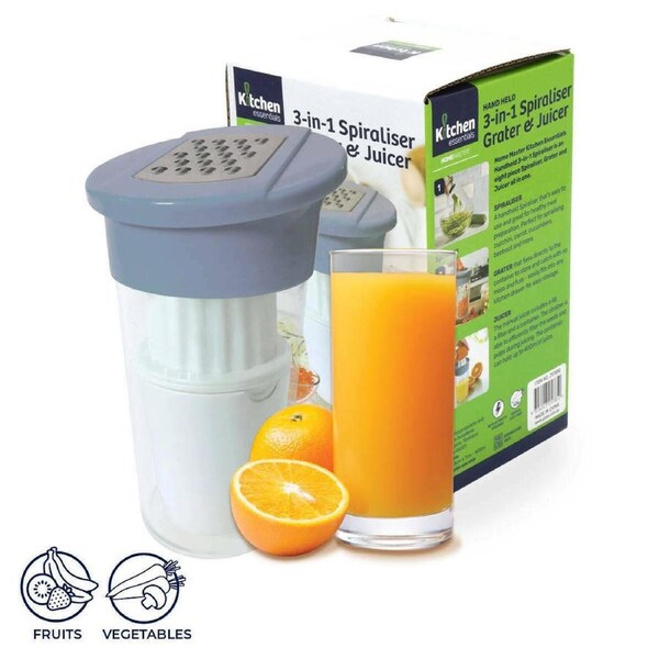 Ozoffer 3-In-1 Spiraliser Grater & Juicer Tool With Storage Stand 400ml Home Master