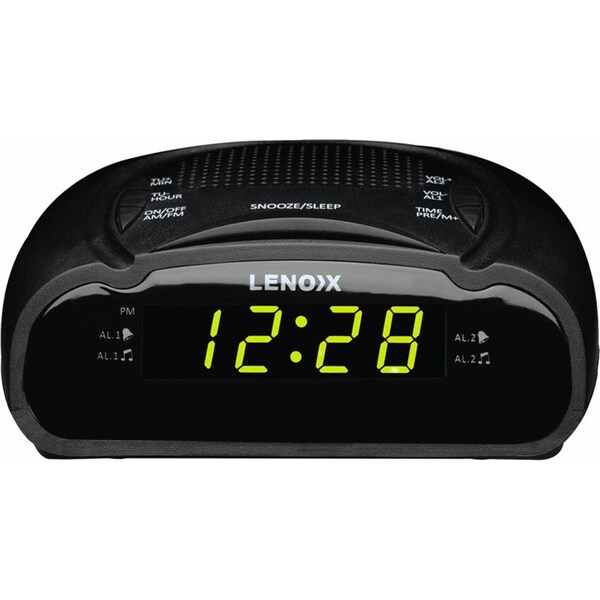 Lenoxx AM/FM Station Radio Digital LED Dual Alarm Clock Sounds Snooze/Sleep BLK