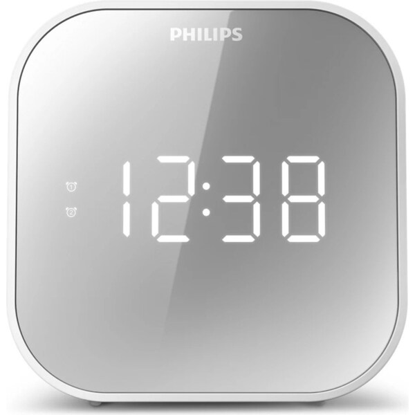 Philips Alarm Clock/FM Radio Dual Timer LED Digital Display w/ USB Charger White