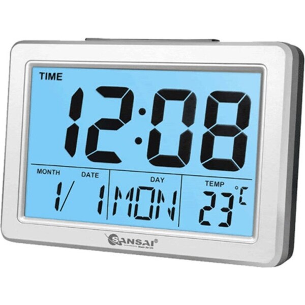 Sansai LCD Digital Alarm Clock Date/Temp Blue Backlight 12/24Hr Assorted 13.8cm