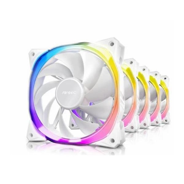 Antec Fusion 5x 120mm ARGB PWM HB white Fans + ARGB Controller, 57.93 CFM, AP 2.11, Noise Level 31.21. Woven Cable, PMW Daisy Chain design, 3 Yrs Wty