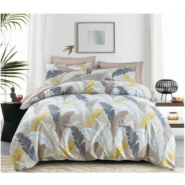 Banana Leaf Quilt Doona Duvet Cover Pillow Case Set Queen, 2 Pillow Cases