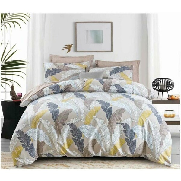 Banana Leaf Quilt Doona Duvet Cover Pillow Case Set King, 2 Pillow Cases