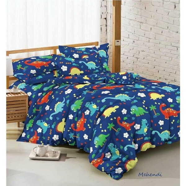 Dinosaurs B (Blue) Quilt Doona Duvet Cover Pillow Case Set Queen, 2 Pillow Cases