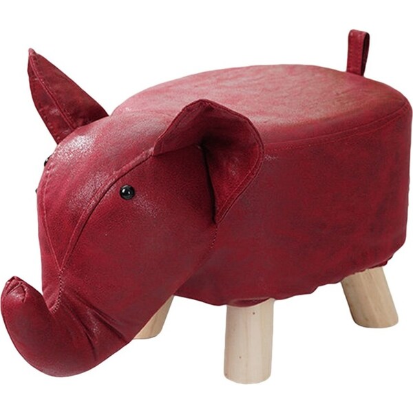 SOGA Red Children Bench Elephant Character Round Ottoman Stool Soft Small Comfy Seat Home Decor