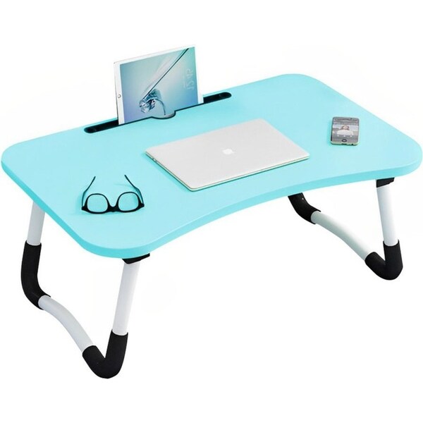 SOGA Blue Portable Bed Table Adjustable Foldable Bed Sofa Study Table Laptop Mini Desk with Notebook Stand Card Slot Holder Home Decor