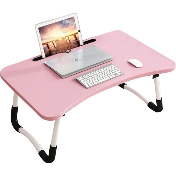 SOGA Pink Portable Bed Table Adjustable Foldable Bed Sofa Study Table Laptop Mini Desk with Notebook Stand Card Slot Holder Home Decor