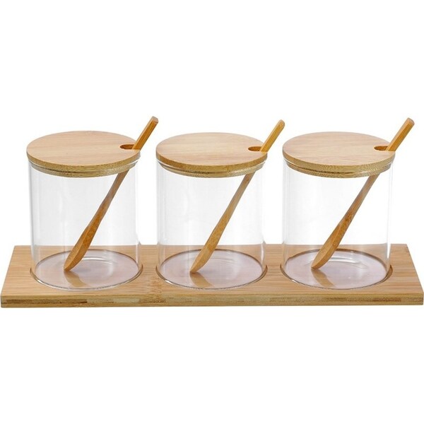 3pc Boxsweden Camden 380ml Glass Spice Herb Jar Container w/ Bamboo Tray/Spoons