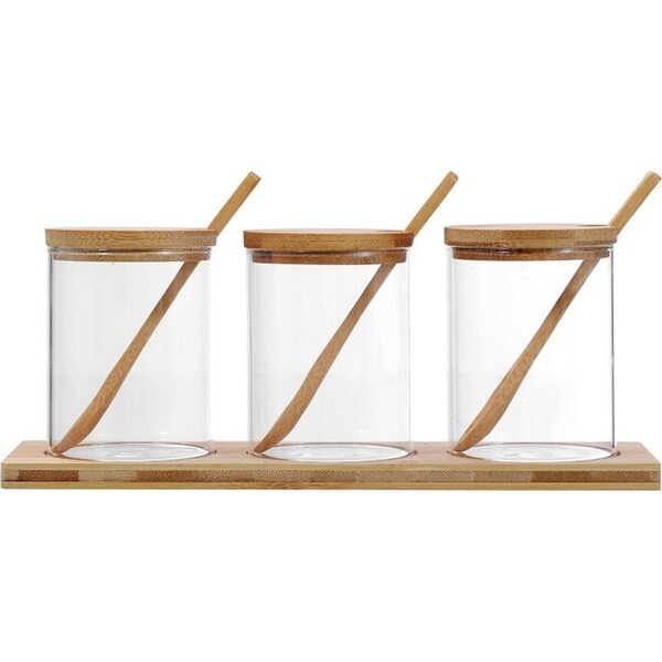 3pc Boxsweden Camden 200ml Glass Spice Herb Jar Container w/ Bamboo Tray/Spoons
