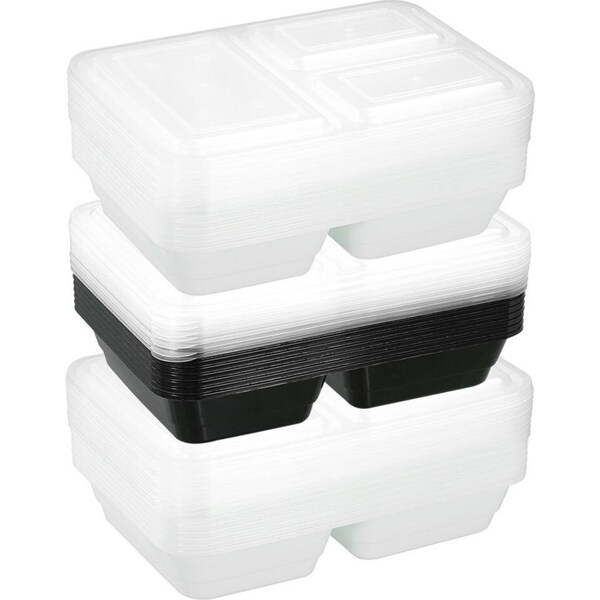 24x Lemon & Lime 1200ml Reusable 3-Section Food Prep Storage Container Assorted
