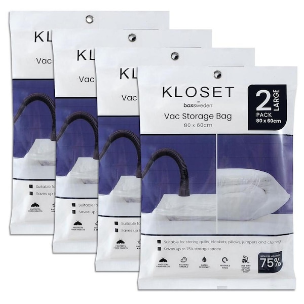 8x Boxsweden Kloset 80x60cm Vac Storage Bag Clothes/Bed Linen Sealed Organiser