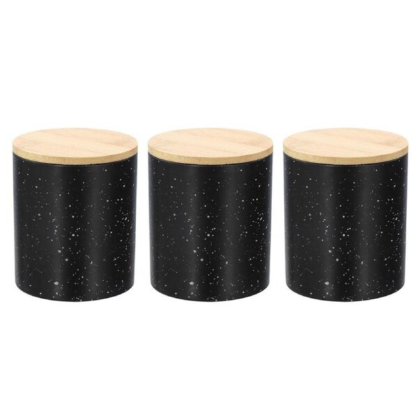 3x Boxsweden Bano 8x10cm Ceramic Bathroom Cup Holder w/ Bamboo Lid Black Speckle