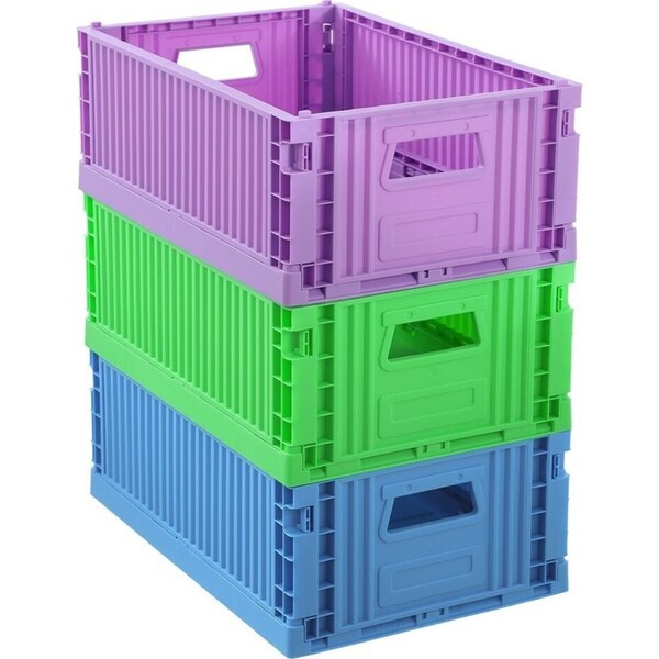 3x Boxsweden 43x29cm Foldaway Crate Organiser Home Storage Container Assorted