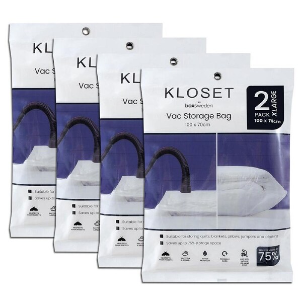 8x Boxsweden Kloset 100x70cm Vac Storage Bag Clothes/Bed Linen Sealed Organiser