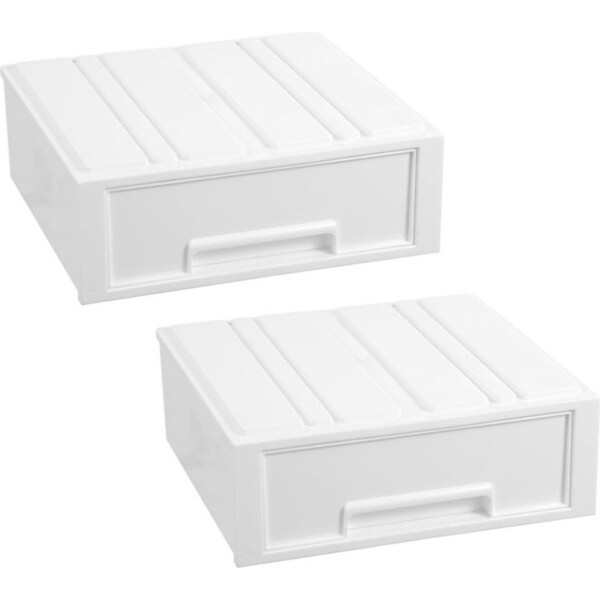 2x Boxsweden 28.5x26cm Stacking Drawer Organiser Home Storage Container WHT