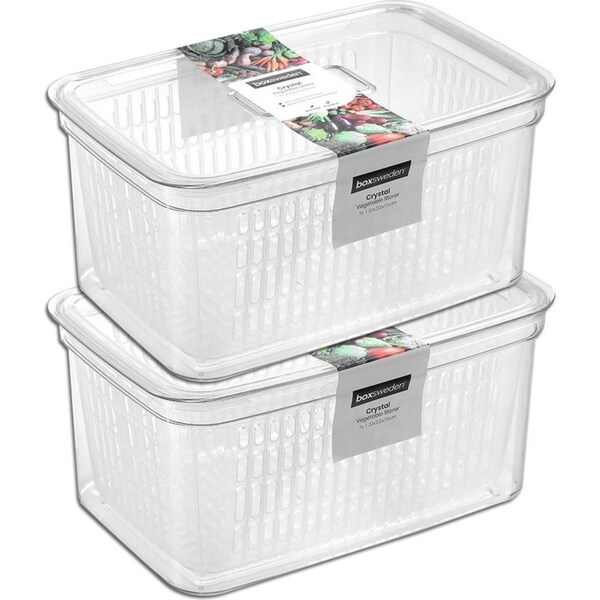 2x Boxsweden Crystal 7L Vegetable Storer/Storage Fridge Food Container Basket CL