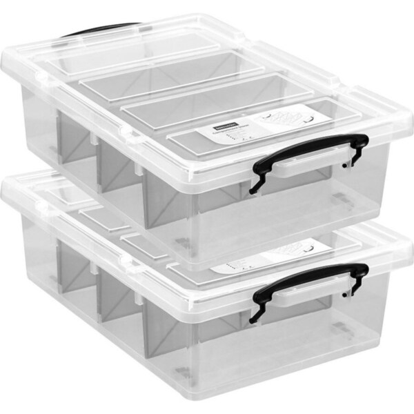 2x Boxsweden 57x38cm/25L 4 Section Compartment Storer Home/Office Tub Organiser