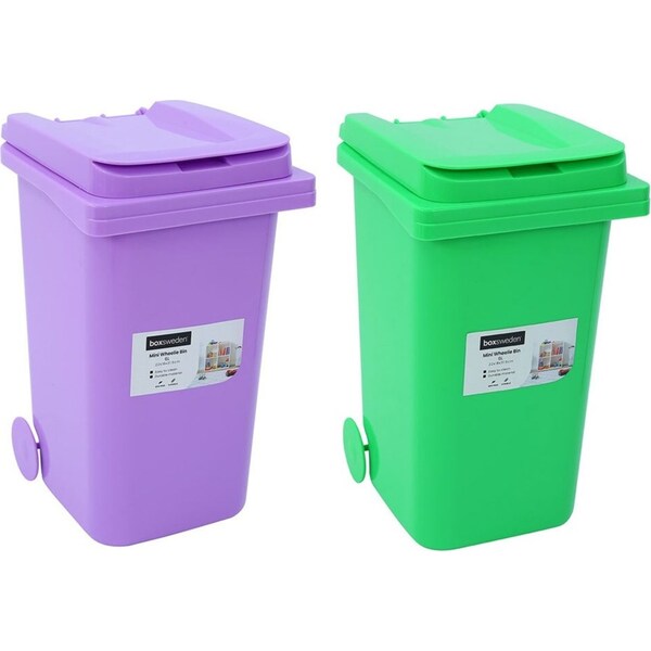 2pc Boxsweden 22x31.5cm/6L Wheelie Bin Container Storage Organiser Assorted