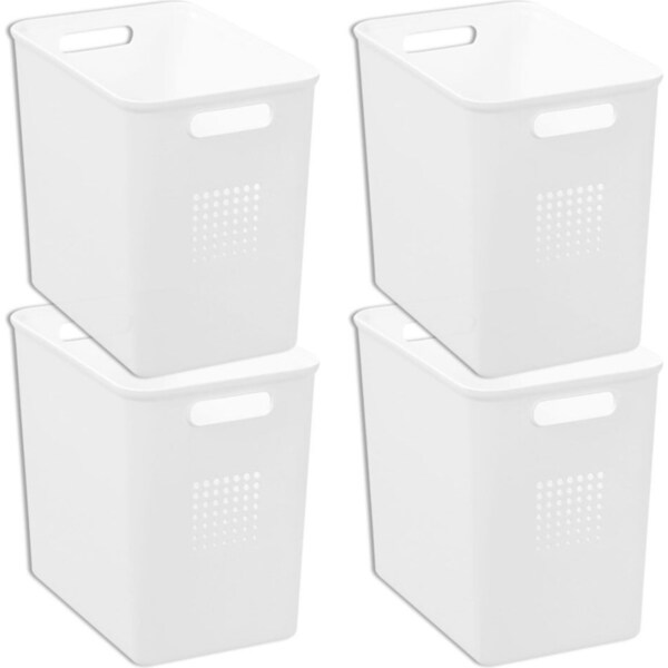 4x Boxsweden Levi 26x23.5cm/8.5L Tall Storage Basket Organiser w/Handles WHT