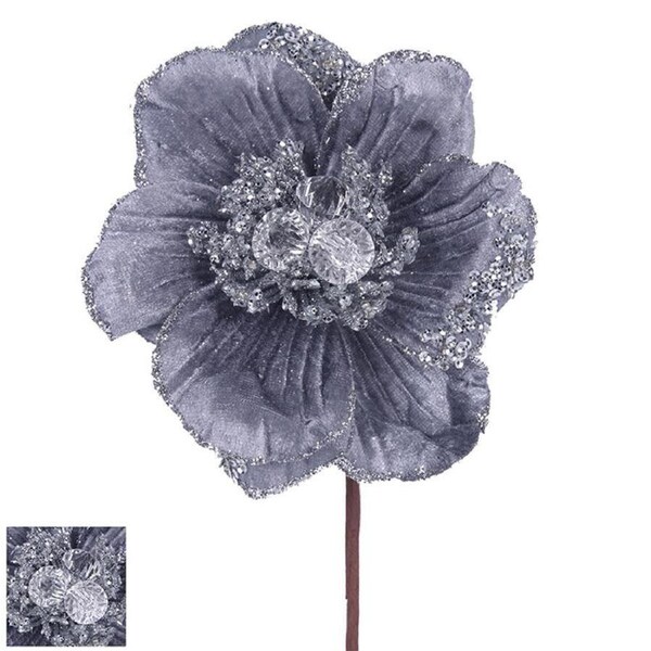 Silver Pick Magnolia Flower With Jewels 45cm