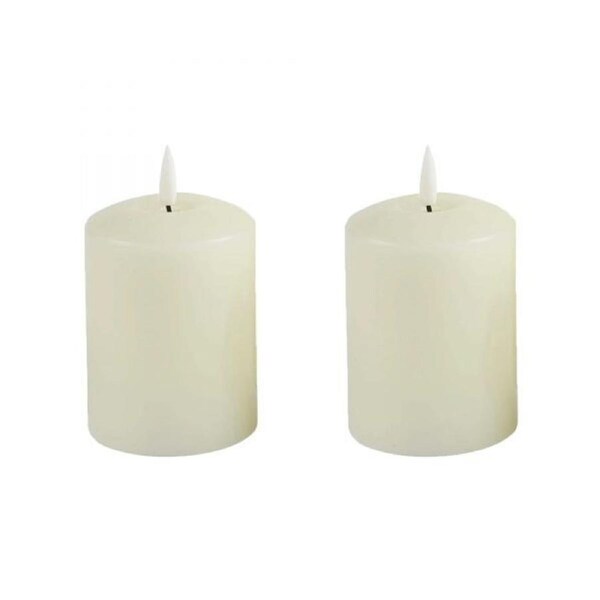 LED Ivory Wax Pillar Candle Set 13.5cm