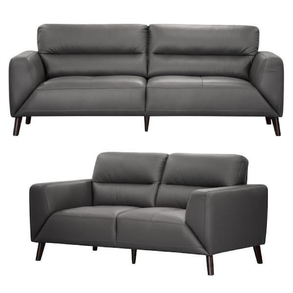 Downy Genuine Leather Sofa Set 3 + 2 Seater Upholstered Lounge Couch - Gunmetal