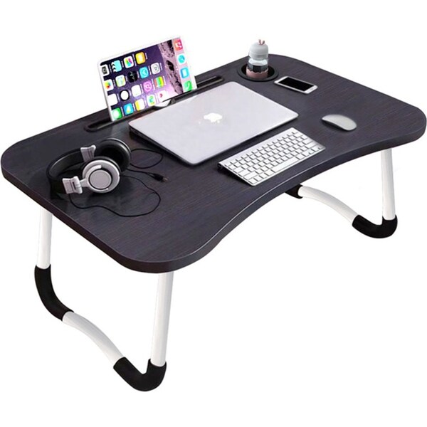 SOGA Black Portable Bed Table Adjustable Foldable Bed Sofa Study Table Laptop Mini Desk with Notebook Stand Cup Slot Home Decor