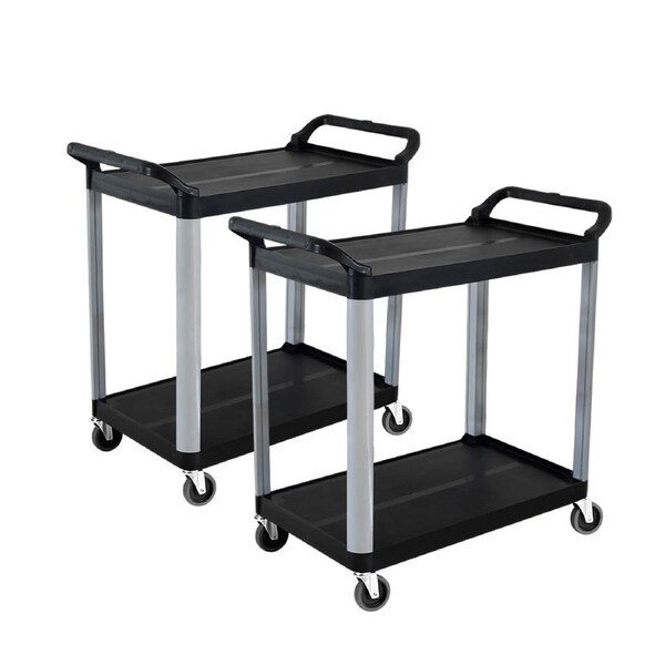 SOGA 2-Pack 2-Tier Portable Kitchen Trolley Cart with Wheels 845x430x940mm Black