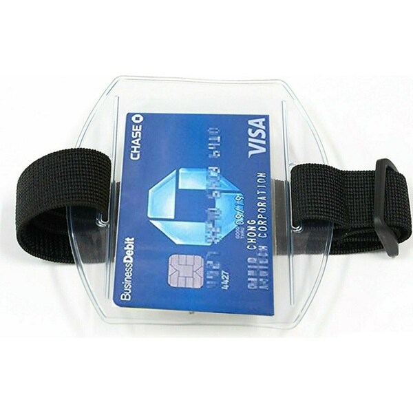 Security ID Card Holder Vertical Clear Elastic Strap Pass Retractable Key Tag - Black
