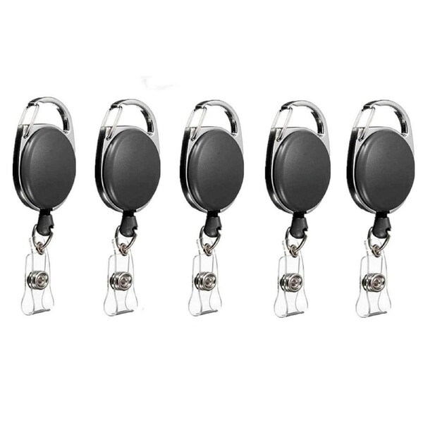 Security ID Card Holder Lanyard Pass Retractable Key Tag - 6pcs