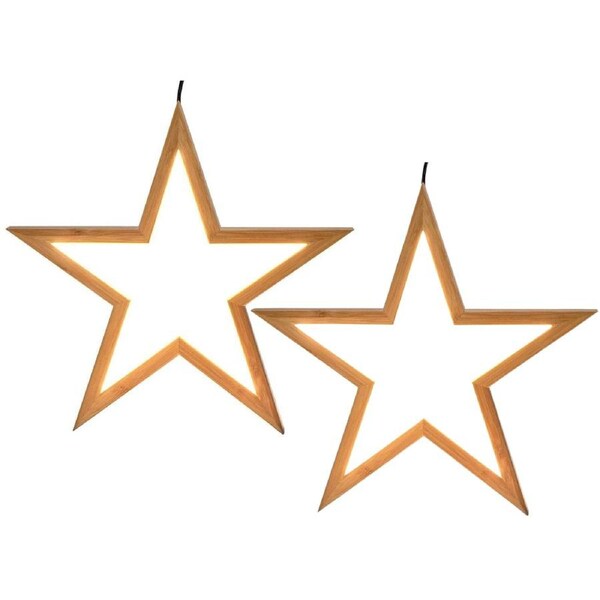 2x Small Bamboo Star LED Hanging Lamp Natural Home Decor Lighting - Natural