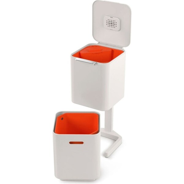 2pc Joseph Joseph Totem Compact 20L Waste Separation Unit Trash Bin Set Stone