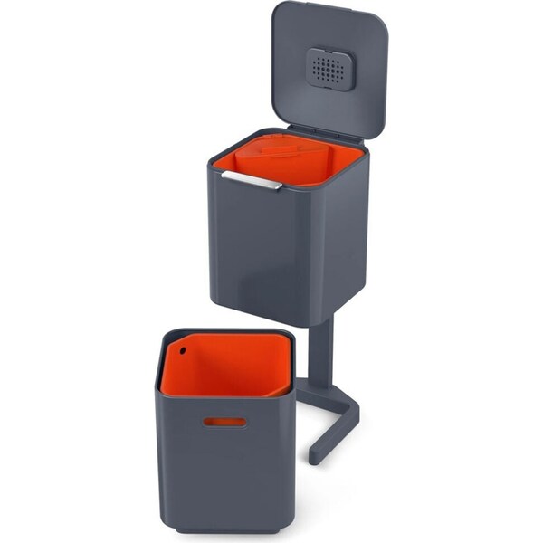 2pc Joseph Joseph Totem Compact 20L Waste Separation Unit Trash Bin Set Graphite