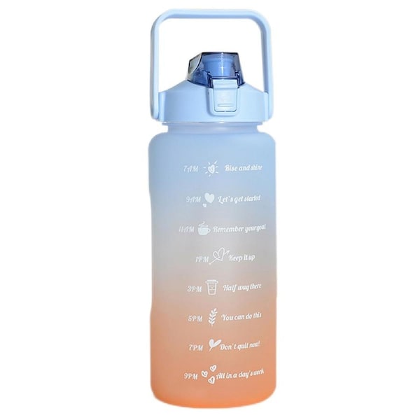 Ozoffer Blue Orange Large Sports Water Bottle 2L Capacity Straw Time Motivational Fitness Jugs