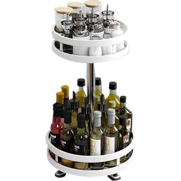 SOGA 2 Tier Steel White Round Rotating Multi-Function Kitchen Portable Storage Spice Seasoning Kitchen Countertop Organiser Shelf
