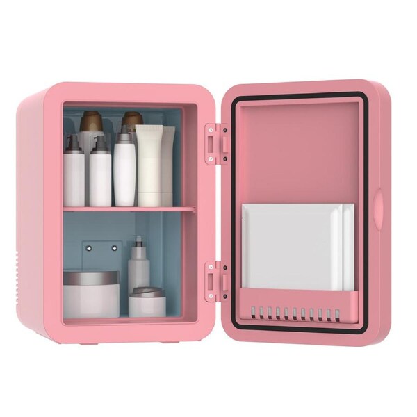 Advwin 8L Mini Makeup Fridge with LED Makeup Mirror Cosmetics Refrigerator Pink