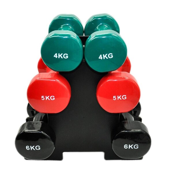 3 Pairs PVC Dumbbell Set Weight - 4kg + 5kg + 6kg - Total 30kg With 1 Free Rack