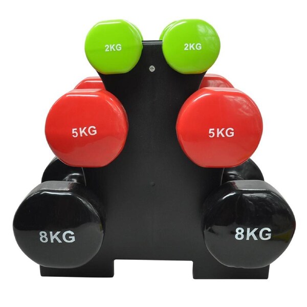 3 Pairs Pvc Dumbbell Set Weight - 2kg + 5kg + 8kg - Total 30kg With 1 Free Rack