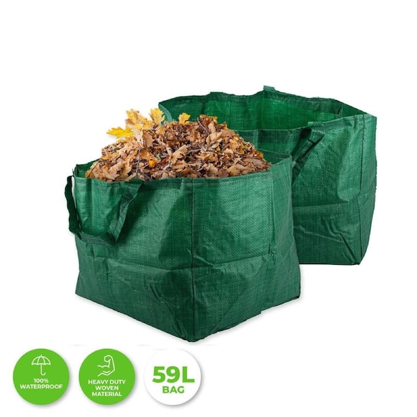 Ozoffer 2Pcs Garden Waste Bag Reusable Strong Material Lightweight 59L