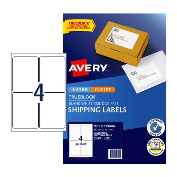 AVERY Internet Shipping Labels 99.1 x 139 mm (40 Labels/10 Sheets)