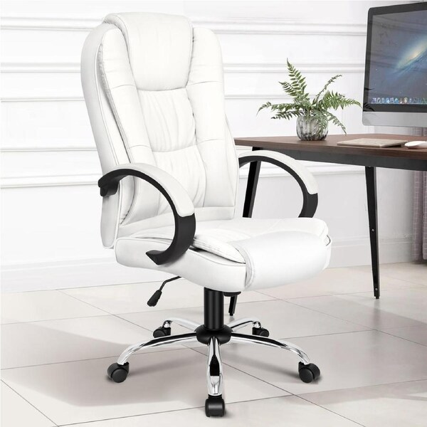 ALFORDSON Office Chair Executive PU Leather Computer Gaming Racer White Seat