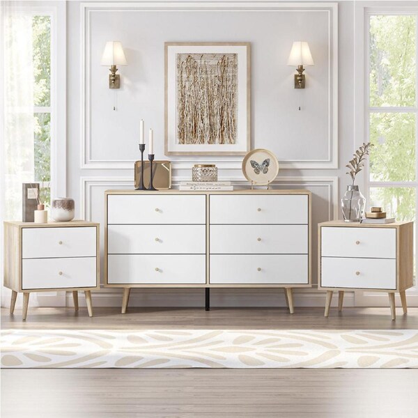 Adriana 6 Chest of Drawers Dresser and 2 Bedside Tables Bedroom Bundle