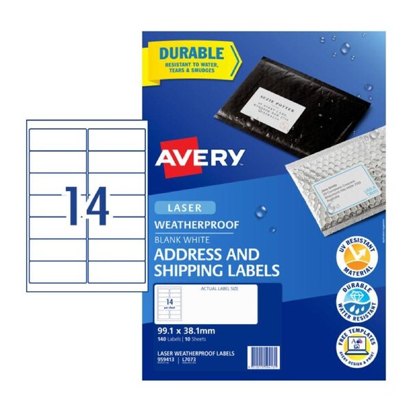 AVERY Weatherproof Address Labels 99.1 x 38 mm (140 Labels/10 Sheets)