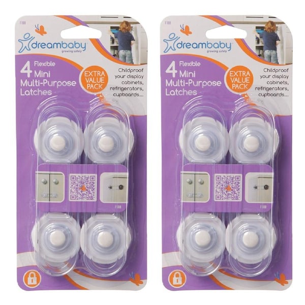 8x Dreambaby 12cm Baby Safety Mini Multi-Purpose Latches Cabinets/Cupboards WHT