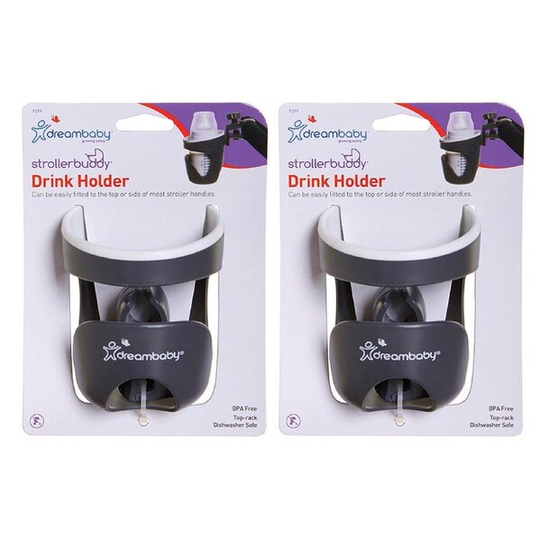 2x Dreambaby Drink/Bottle/Sippy Cup Holder w/ Clamp For Stroller/Pram Grey/White
