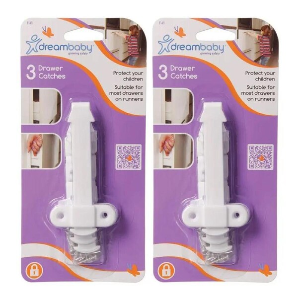 2x 3pc Dreambaby Baby/Children Safety Top/Bottom Drawer Catches/Lock/Latches 9cm