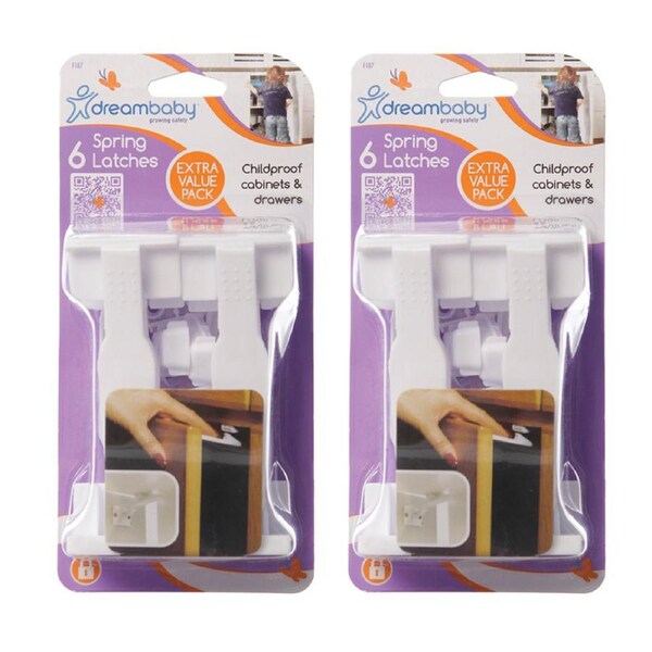 12x Dreambaby 9cm Spring-Loaded Safety Latches For Cupboards/Top Drawers White