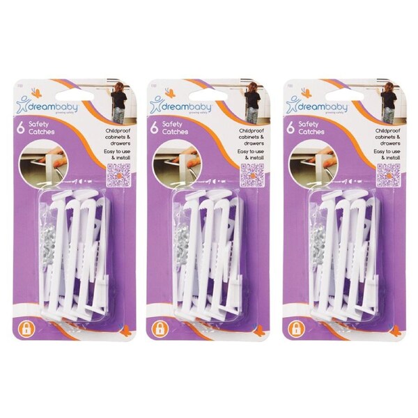 18x Dreambaby Self-Locking Cabinet/Drawer Baby/Children Safety Catches White